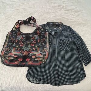 NWOT Johnny Was Jade Women’s Blk &Blue Sheer Button Dawn Top XS+ Reusabl…